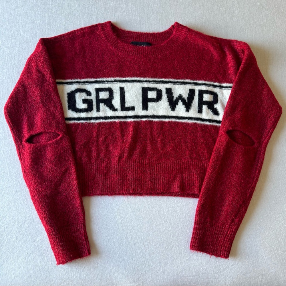 Marled by Olivia Culpo GRLPWR Graphic Sweater w Elbow Slits